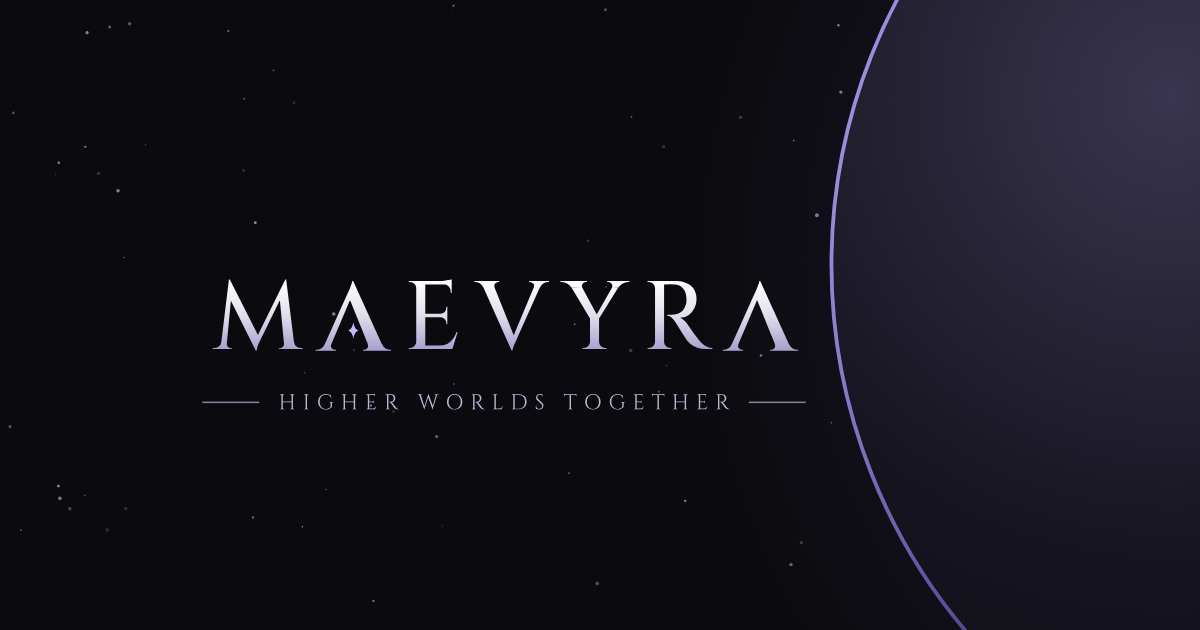 The Maevyra logo: an M beneath a crescent moon inside a ring, with the tagline Higher worlds together